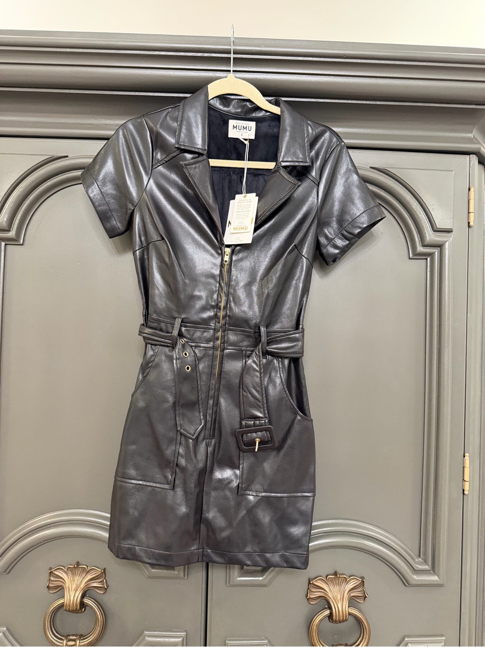 Show Me Your MuMu Black Faux Leather Belted Mini Dress - Picture 5 of 8